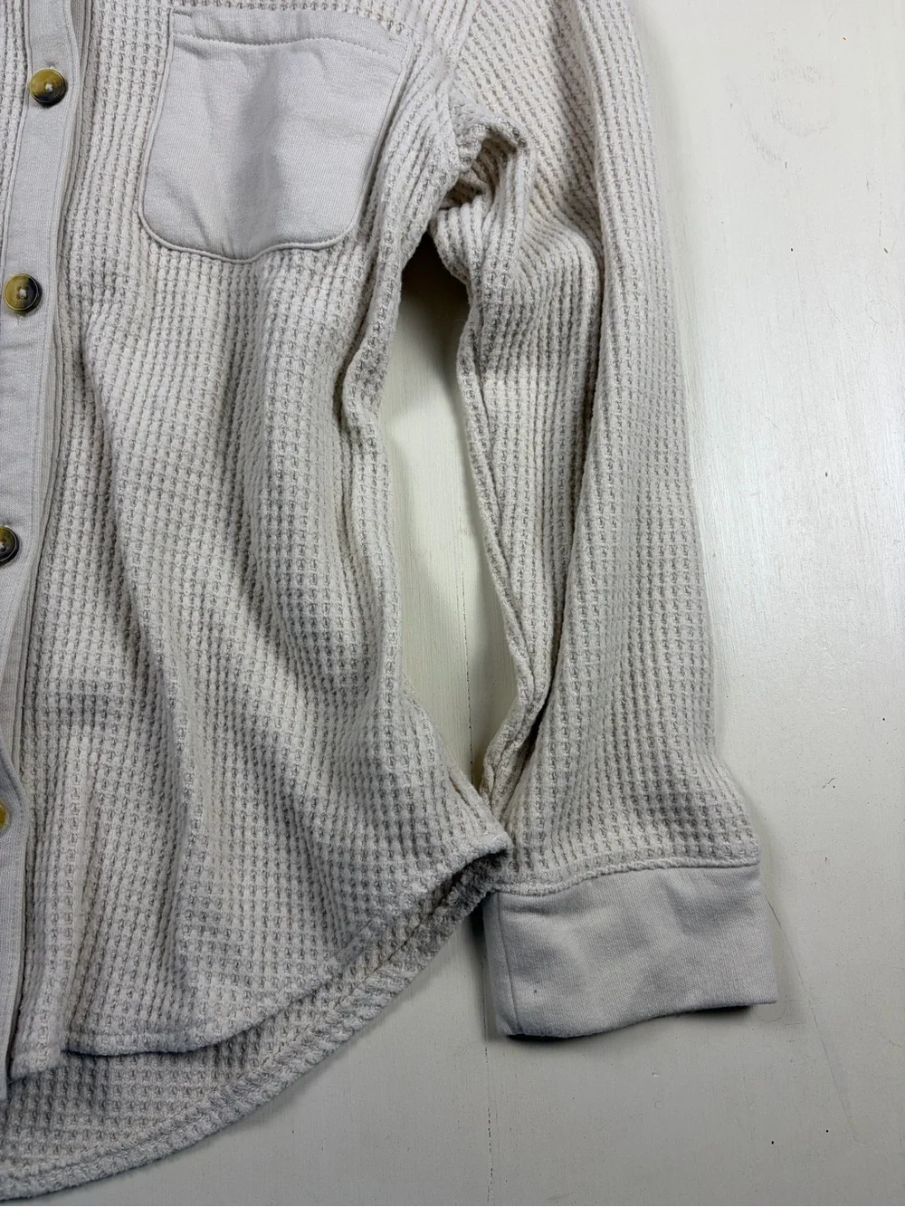 Old Navy Cream Waffle Knit Hooded Button-Front Shirt